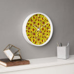 Sunflower Wall Clock<br><div class="desc">Display a natural vibe with this abundance of amber sunflowers clock. This design has a warm feel due to its amber and orange palette. Express yourself by adding an initial, if you would like the sunflower design only, be sure to remove the text and the graphic behind the text to reveal...</div>