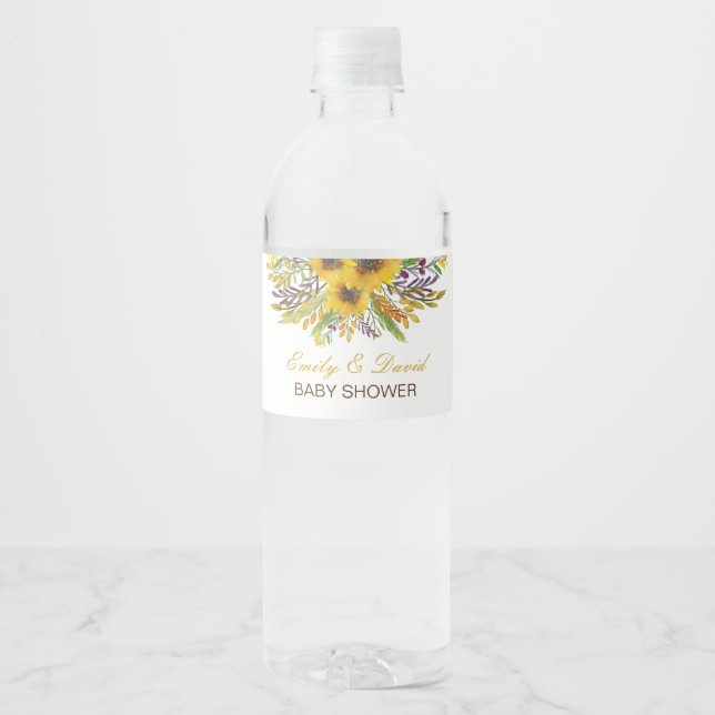 Sunflower Water Bottle Label, Wedding, Baby Shower Water Bottle Label (Front)