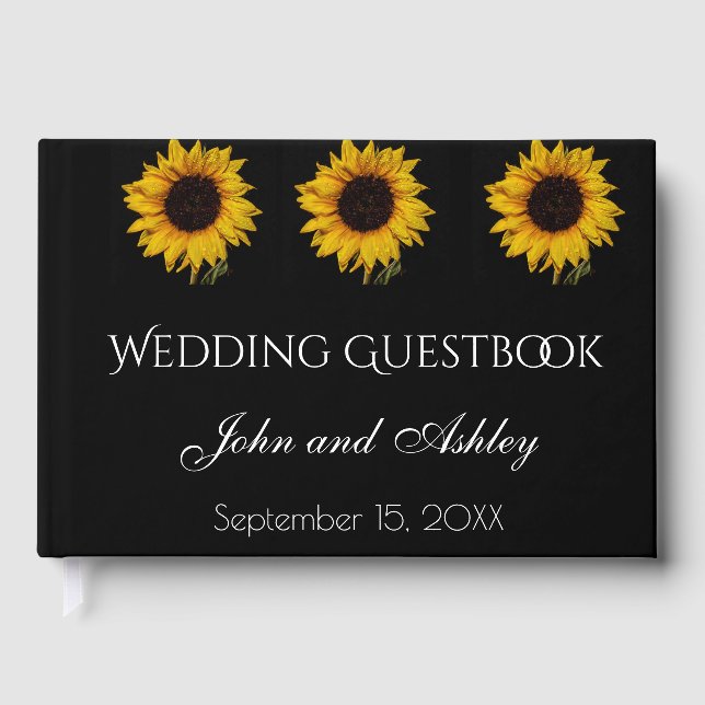 Sunflower Water Droplets Wedding Guest Book (Front)