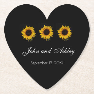 Sunflower Water Droplets Wedding Paper Coaster