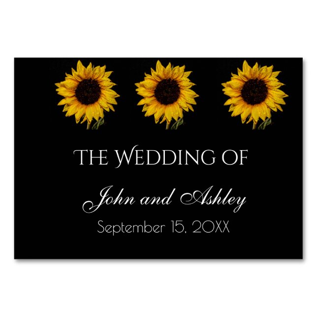 Sunflower Water Droplets Wedding Table Number (Front)