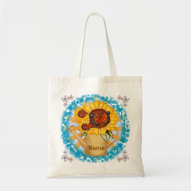 Sunflower Watercan custom name tote bag (Front)