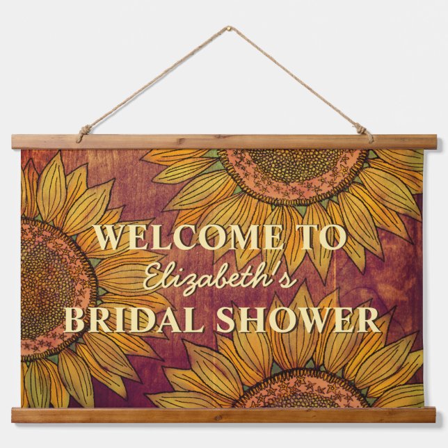 Sunflower Watercolor Art Boho Rustic Bridal Shower Hanging Tapestry (Front)