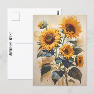 Sunflower Watercolor Autumns Wend Timeless Art Postcard