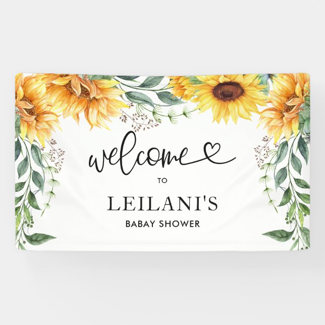 Sunflower Watercolor Baby Shower Banner (Horizontal)