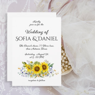 Sunflower watercolor  blue wedding Invitation
