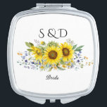 Sunflower watercolor blue wildflower wedding  compact mirror<br><div class="desc">Sunflower watercolor design adorns this compact mirror, featuring a beautiful blue wildflower accent. This lovely mirror is perfect for a wedding, especially with its delicate watercolor sunflower and wildflower aesthetic. Consider this compact mirror as a charming and thoughtful gift for your bridesmaids. These compact mirrors make excellent bridesmaid gifts due...</div>