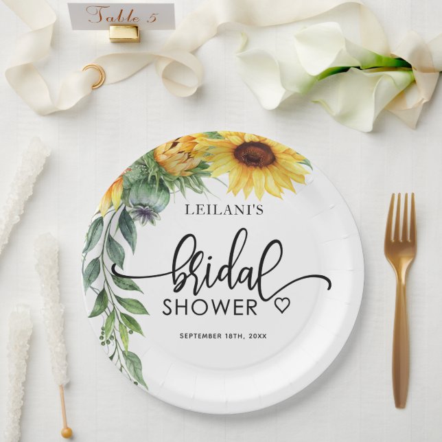 Sunflower Watercolor Bridal Shower Paper Plates (Wedding)