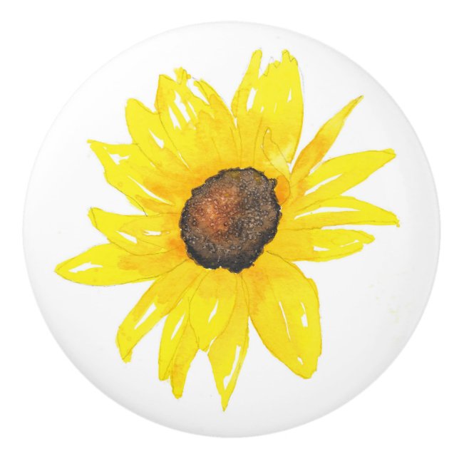 Sunflower Watercolor Ceramic Knob (Front)