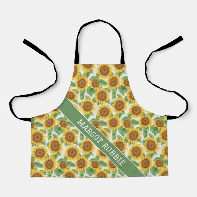 Sunflower Watercolor Colourful Personalized Patter Apron (Front)