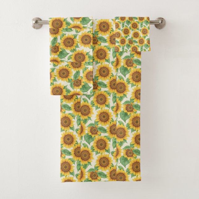 Sunflower Watercolor Colourful Personalized Patter Bath Towel Set (Insitu)