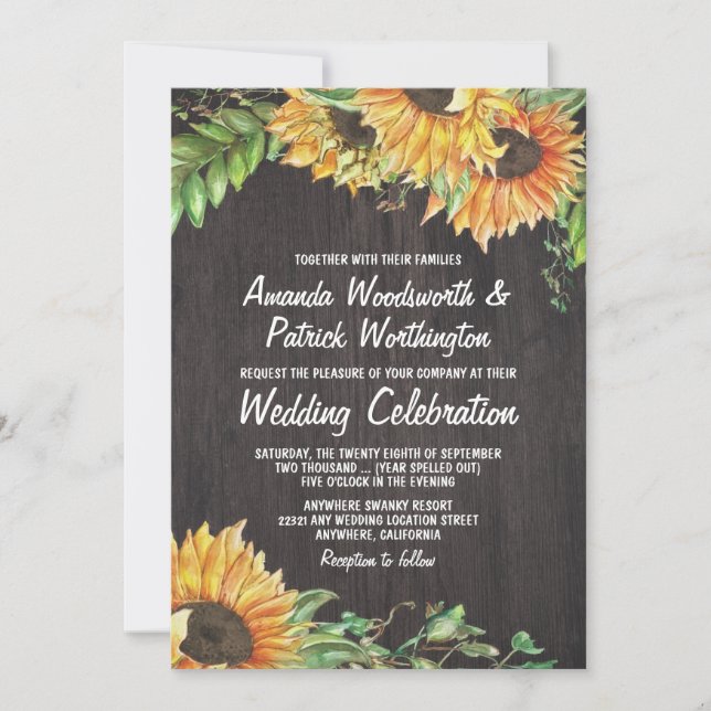 Sunflower Watercolor Country Wedding Invitations (Front)