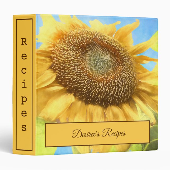 Sunflower Watercolor Country Yellow Rustic Recipe Binder (Front/Spine)