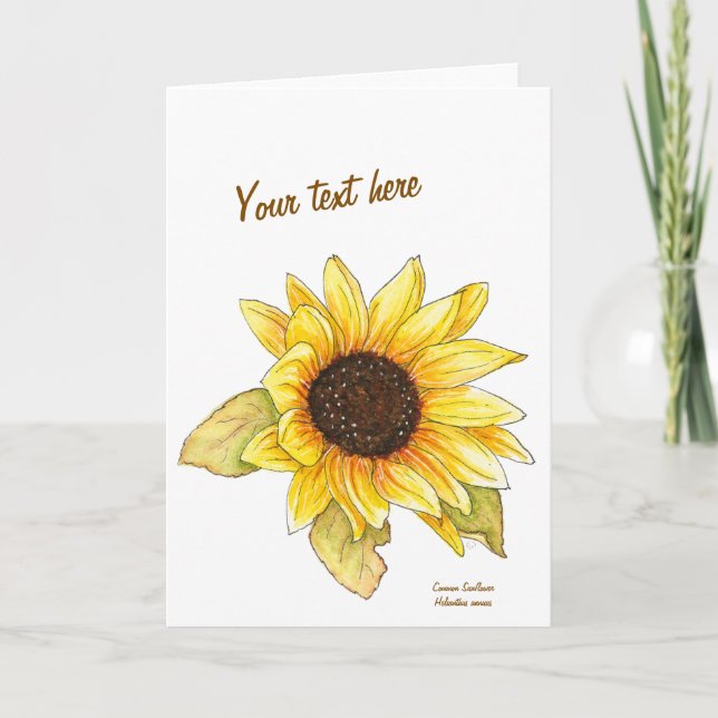 Sunflower watercolor customizable greeting card (Front)