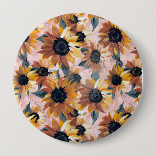 Sunflower Watercolor Design 4 Inch Round Button