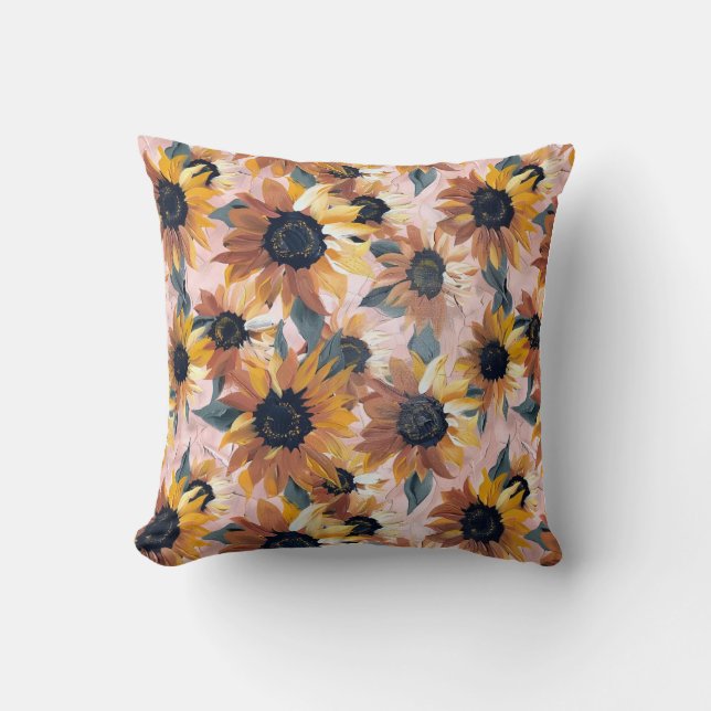 Sunflower Watercolor Design Throw Pillow (Front)