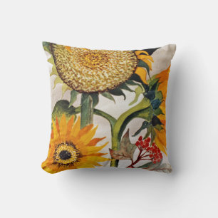 Sunflower Watercolor Floral Art Throw Pillow