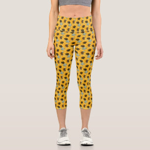 Sunflower Watercolor Floral Capri Leggings