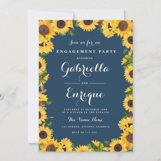 sunflower watercolor floral engagement party invitation (Front)