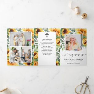 Sunflower Watercolor Floral Memorial Funeral Tri-Fold Programme