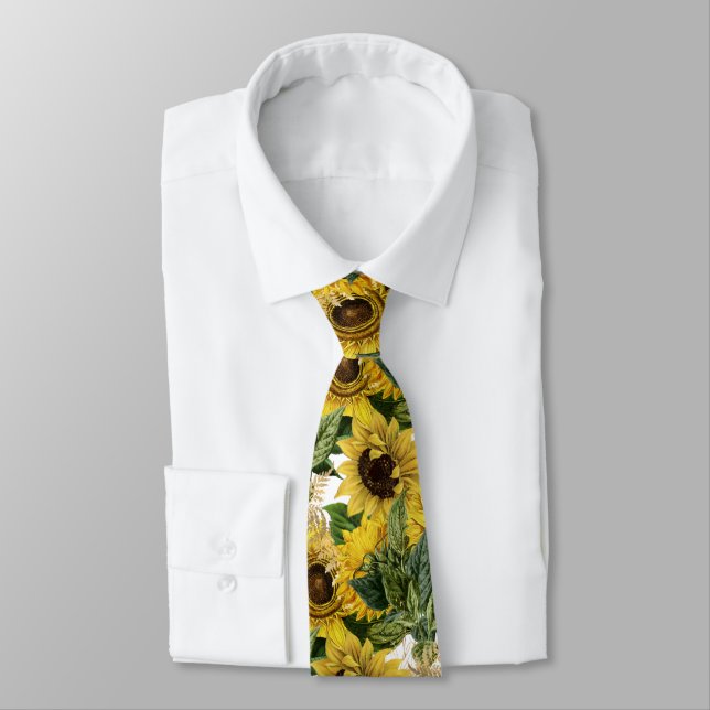 Sunflower Watercolor Floral Neck Tie (Tied)