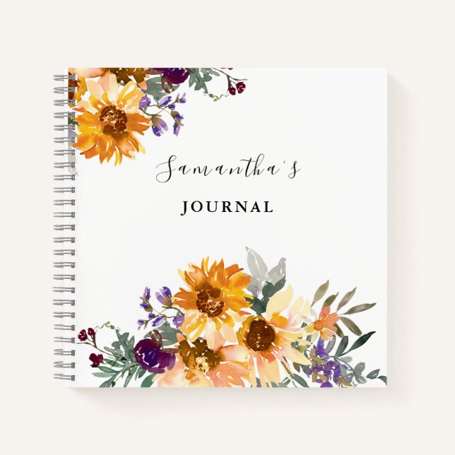 Sunflower Watercolor Floral  Notebook (Front)