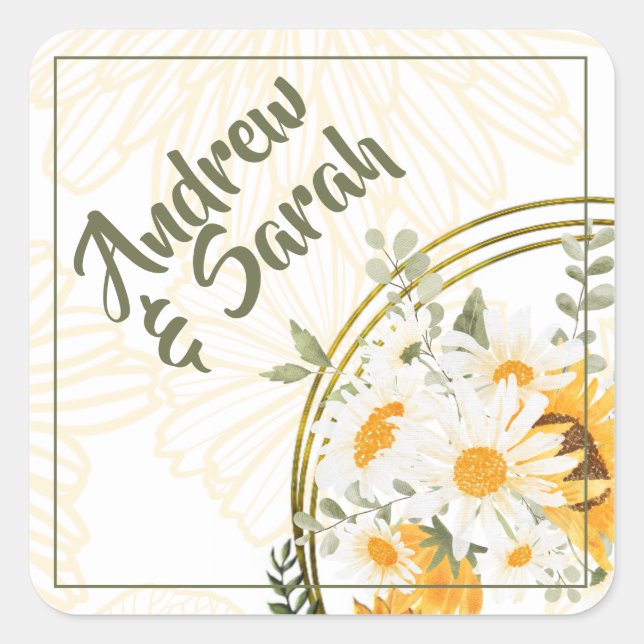 Sunflower Watercolor Floral  Square Sticker (Front)