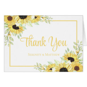 Sunflower Watercolor Floral Wedding Thank You 