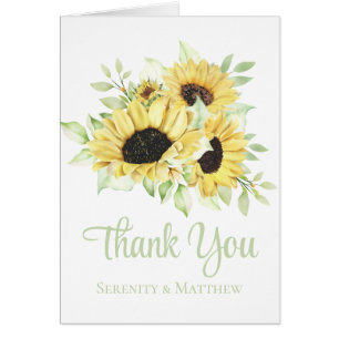 Sunflower Watercolor Floral Wedding Thank You 