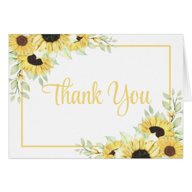 Sunflower Watercolor Floral Wedding Thank You  (Front Horizontal)