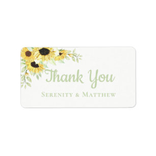 Sunflower Watercolor Floral Wedding Thank You Label