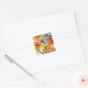 Sunflower Watercolor Flower Art Square Sticker