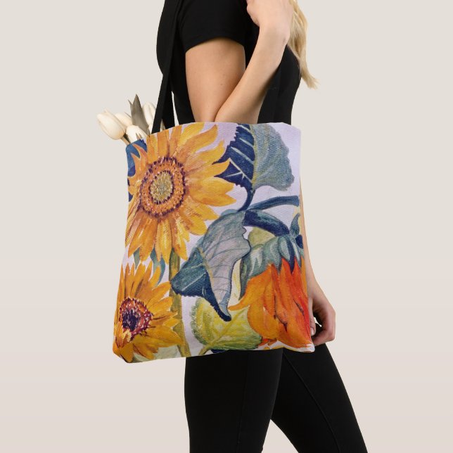 Sunflower Watercolor Flower Art Tote Bag (Close Up)