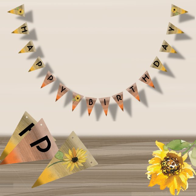 Sunflower Watercolor Girl Birthday  Bunting Flags (Sunflower Watercolor Girl Birthday Bunting Flags)