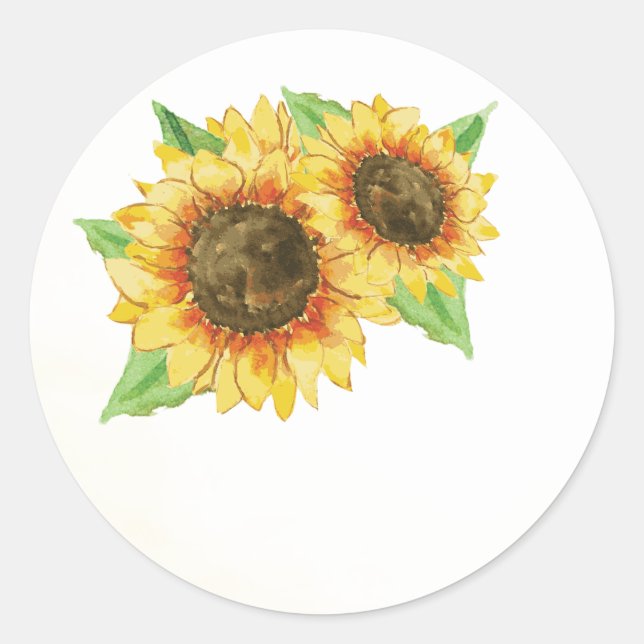 Sunflower Watercolor Mariage Favoriser Stickers (Devant)