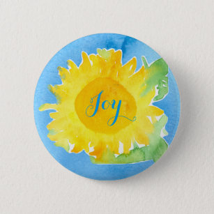 Sunflower Watercolor Painting Joyful Blue 2 Inch Round Button