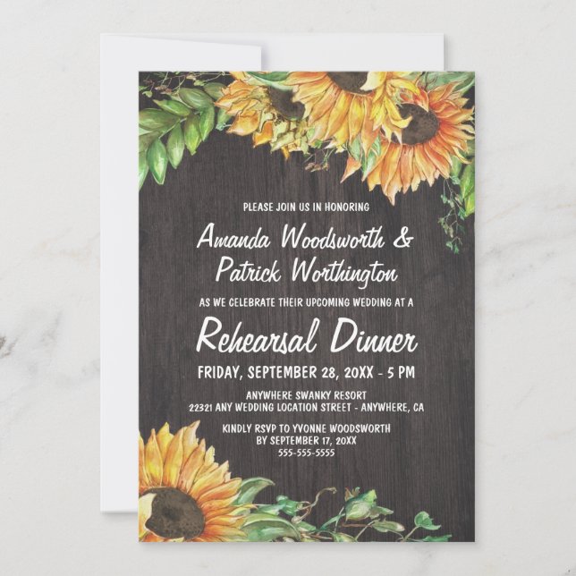 Sunflower Watercolor Rehearsal Dinner Invitations (Front)