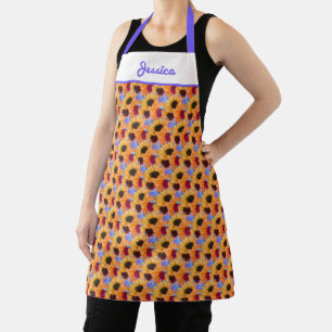 Sunflower Watercolor Retro Floral Personalized Apron