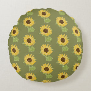 Sunflower watercolor round pillow