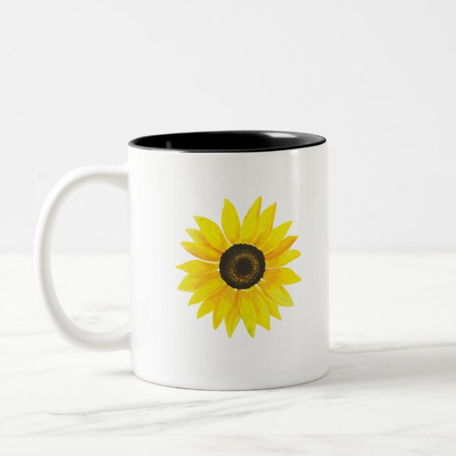 Sunflower watercolor Two-Tone coffee mug (Left)