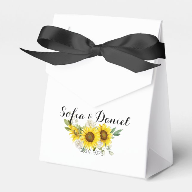 Sunflower watercolor white rose wedding  favor box (Front Side)