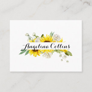 Sunflower watercolor white rose wedding  place card