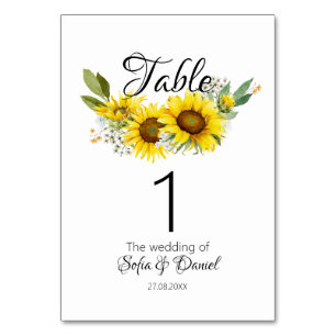 Sunflower watercolor white wildflower wedding table number