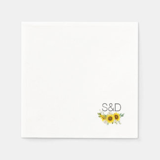Sunflower watercolor wildflower monogram wedding  napkin