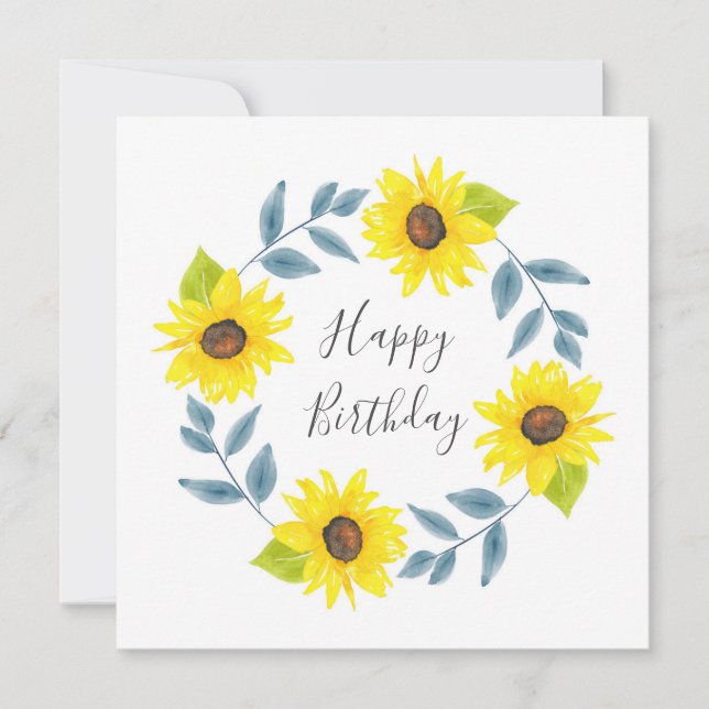 Sunflower Watercolor Wreath 2 Card (Front)