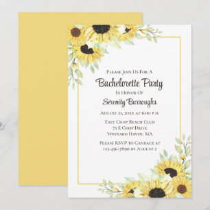 Sunflower Watercolor Yellow Floral Bachelorette Invitation
