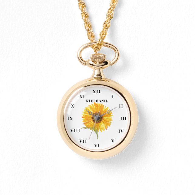 Sunflower Watercolor Yellow Floral Modern  Watch (Front)
