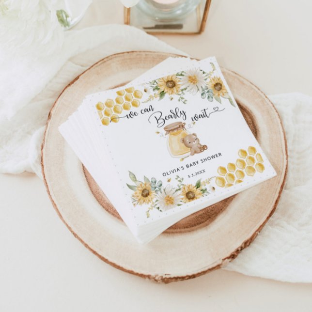 Sunflower we can bearly wait baby shower napkin (Creator Uploaded)