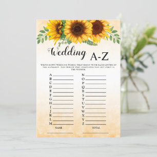 Sunflower Wedding A-Z  Bridal Shower Game  Invitation