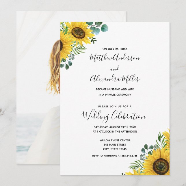 Sunflower Wedding Announcement and Reception (Front/Back)